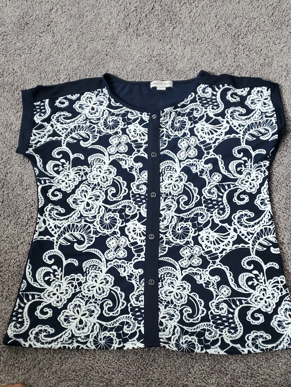 Nautica Navy and White Floral Button-Front Top